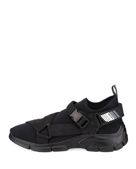 Prada Men's Neoprene Buckle Trainer Sneakers 